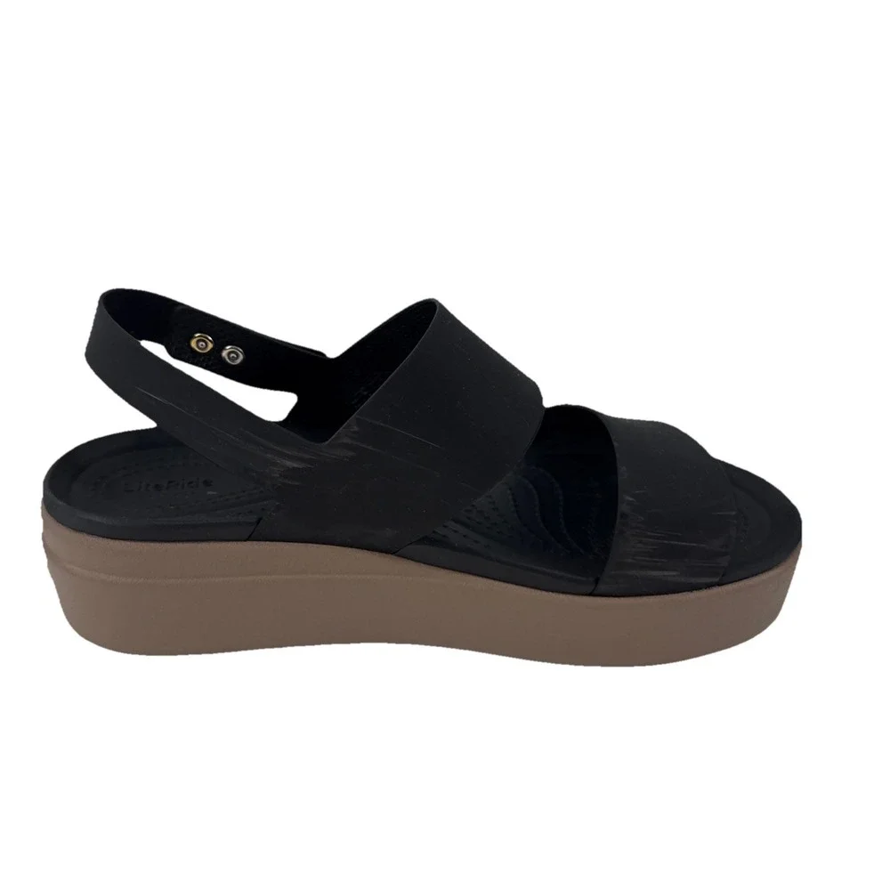 Crocs Brooklyn Low Wedge Platform Sandals Women 9 Black Cashew Strappy Slingback